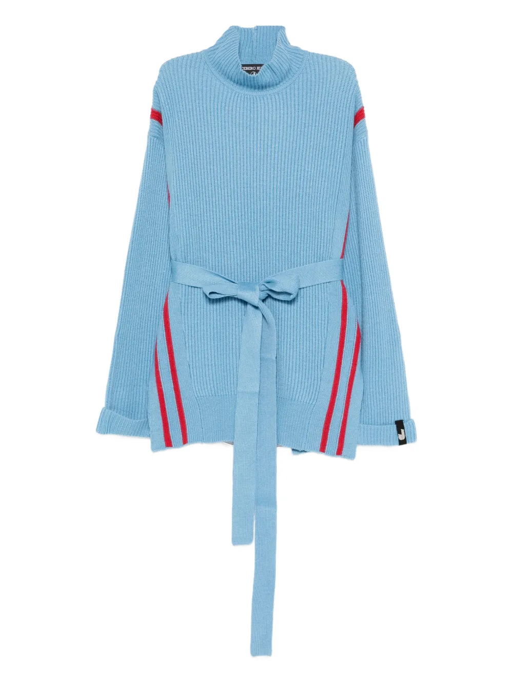 

Полосатый свитер с высоким воротником и поясом Iceberg, синий