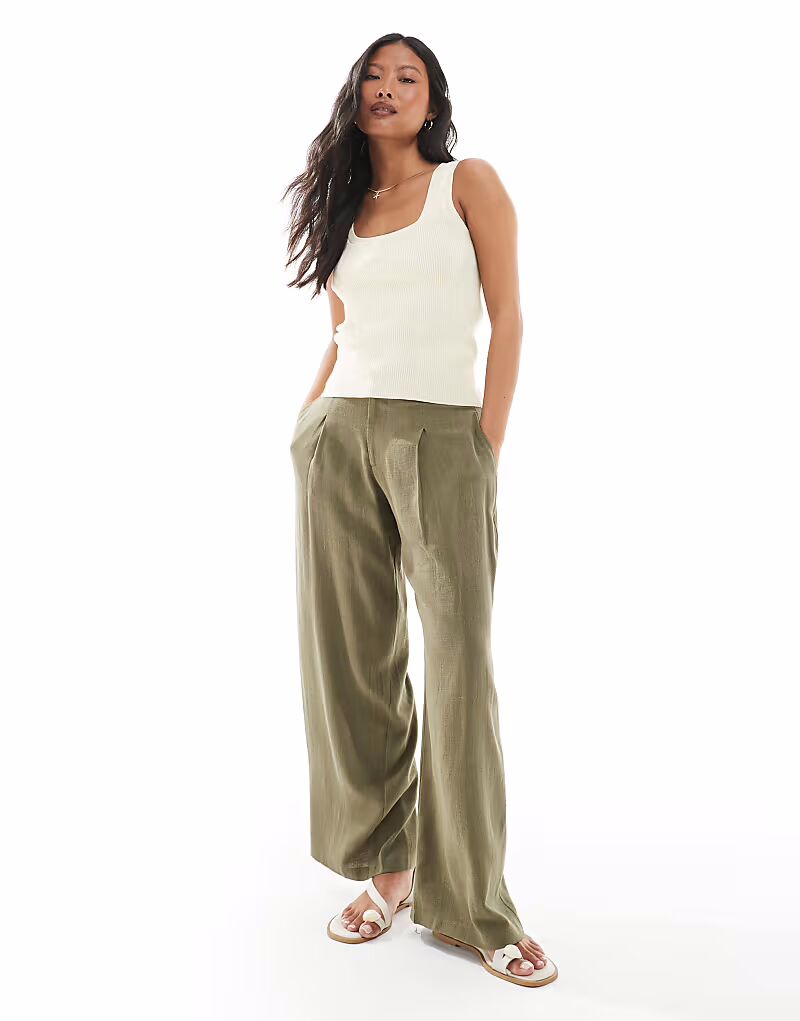 

Широкие брюки Miss Selfridge Petite из льняной смеси цвета хаки