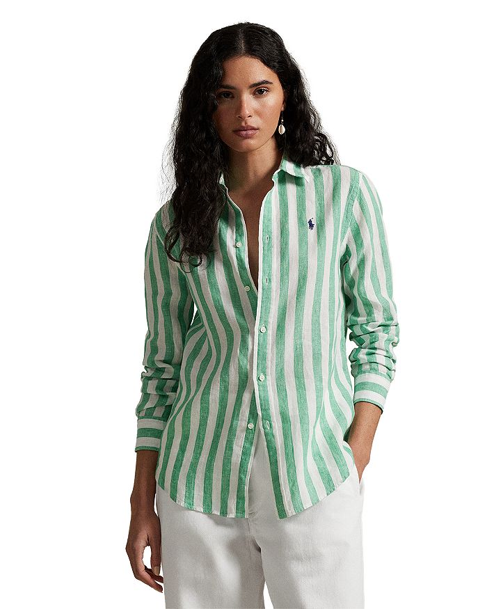 

Классическая полосатая льняная рубашка Ralph Lauren, зеленый