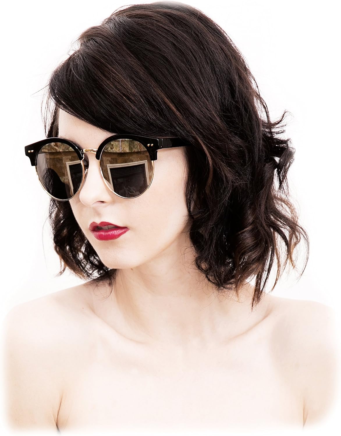 

97018 Премиальные солнцезащитные очки большого размера «кошачий глаз» для женщин и мужчин, зеркальные, стильные, плоские (черные, с точками/серебристые / размер L) O2 eyewear, Silver