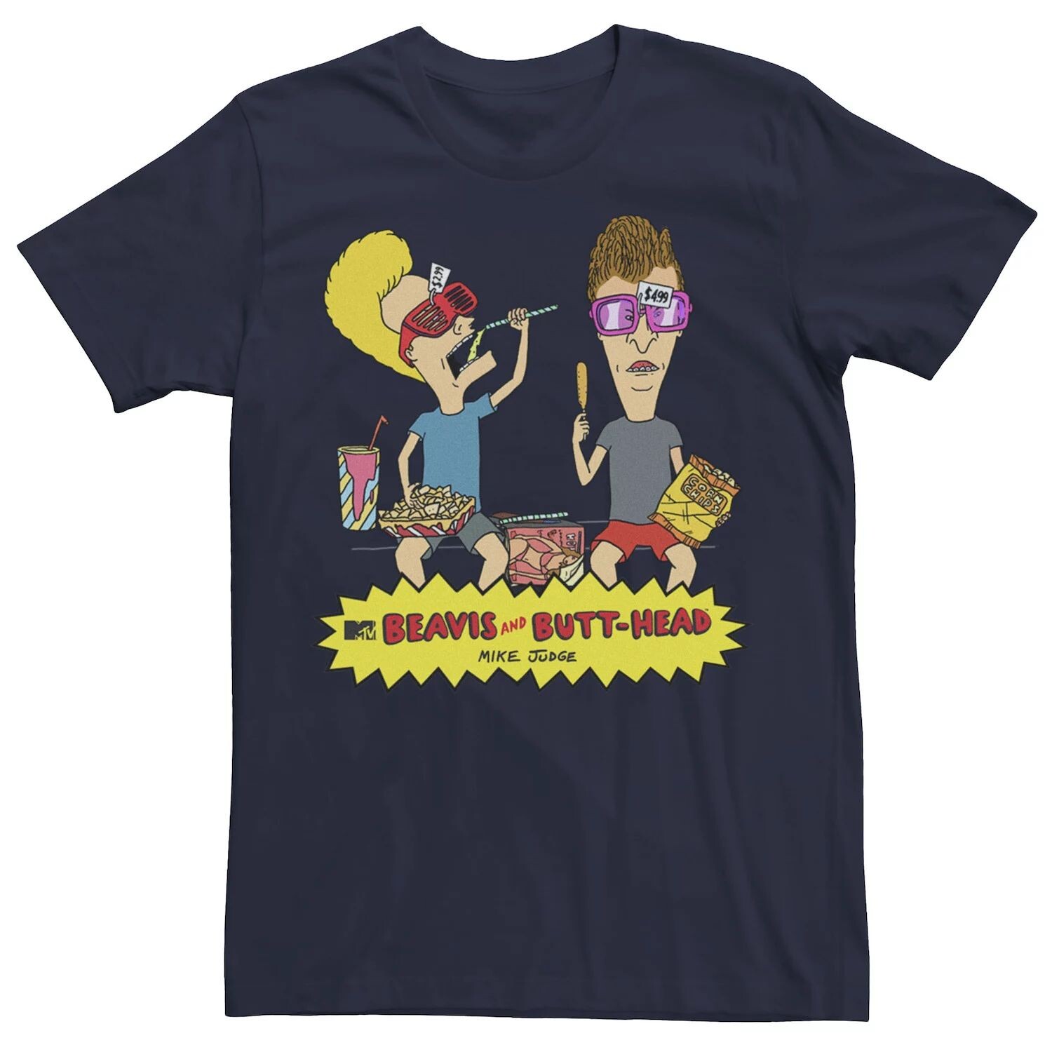 

Мужская футболка с логотипом Beavis & Butthead Snacks On The Curb Licensed Character, синий