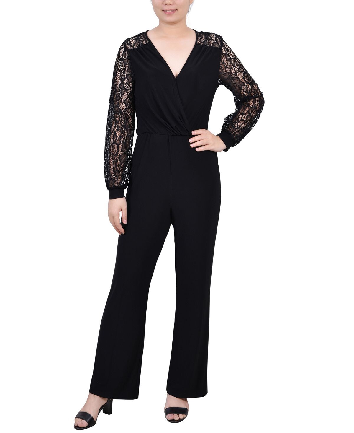 

Миниатюрный комбинезон с кружевными рукавами NY Collection, черный