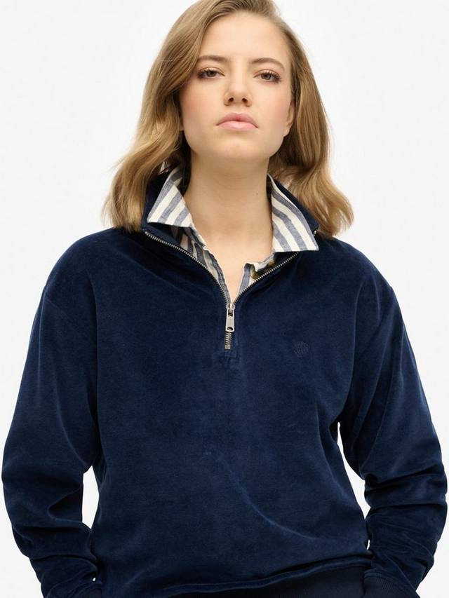 Велюровый джемпер на молнии 1/2 дюйма Superdry, цвет Richest Navy — фото 4