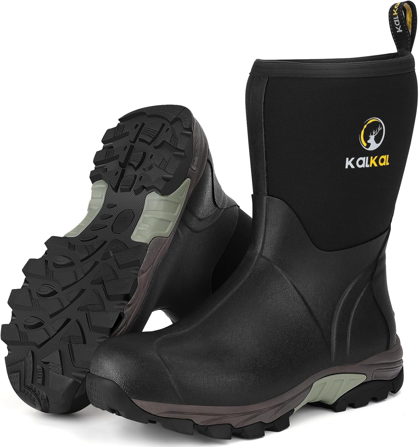 

Резиновые сапоги Kalkal для мужчин, водонепроницаемые сапоги до середины голени, 6 мм неопреновая изоляция, мужские резиновые сапоги для охоты, садоводства, фермерства, рыбалки и работы в грязи, размеры 7-14, черный