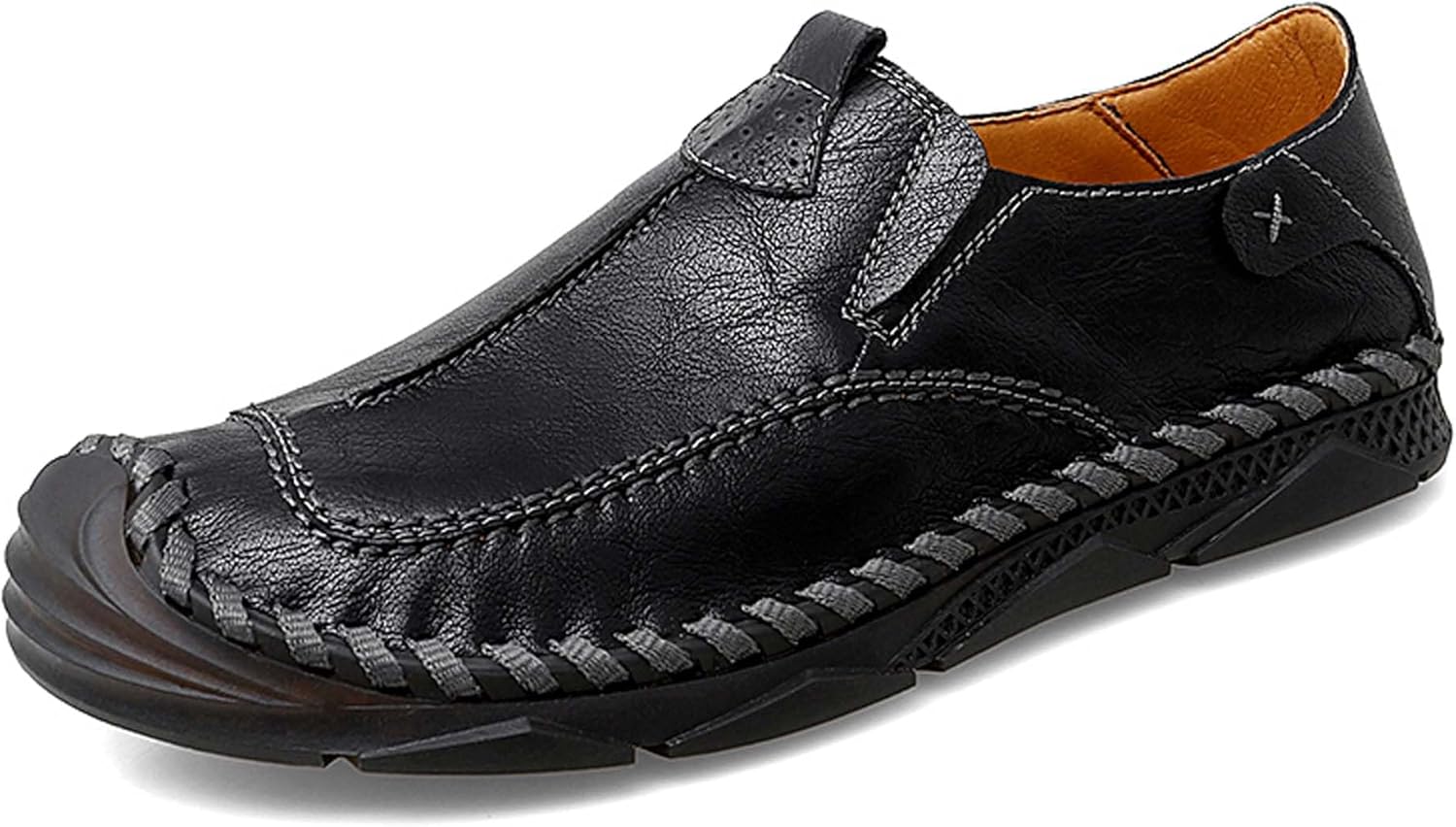 

Мужские премиальные кожаные повседневные кроссовки, кожаные туфли без шнурков, ручная строчка, защита носка, повседневная обувь для ходьбы, обувь для вождения, обувь для активного отдыха, удобные, мягкие, противоскользящие Vtiao, черный