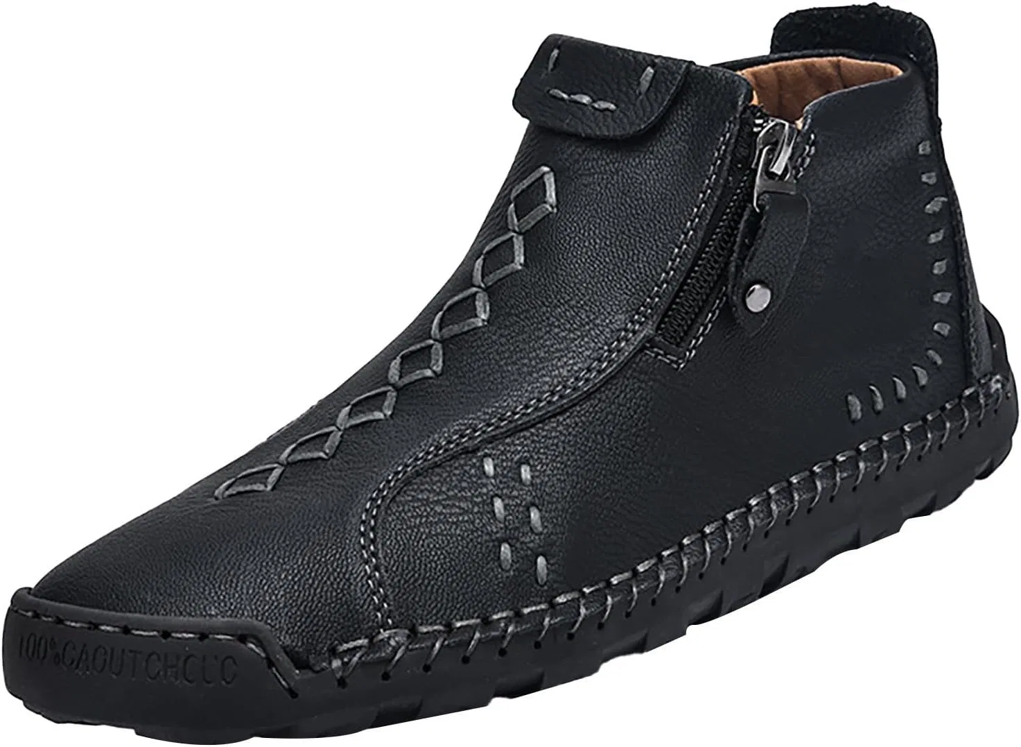 Herren Leder Freizeitschuhe, Лоферы Оксфордские слипоны Schuhe Stiefeletten Handnähte Seitlicher Reißverschluss, Прогулочные кроссовки Wanderschuhe Renaissance Mokassins Mittelalterliche Stiefel Generic, Schwarz