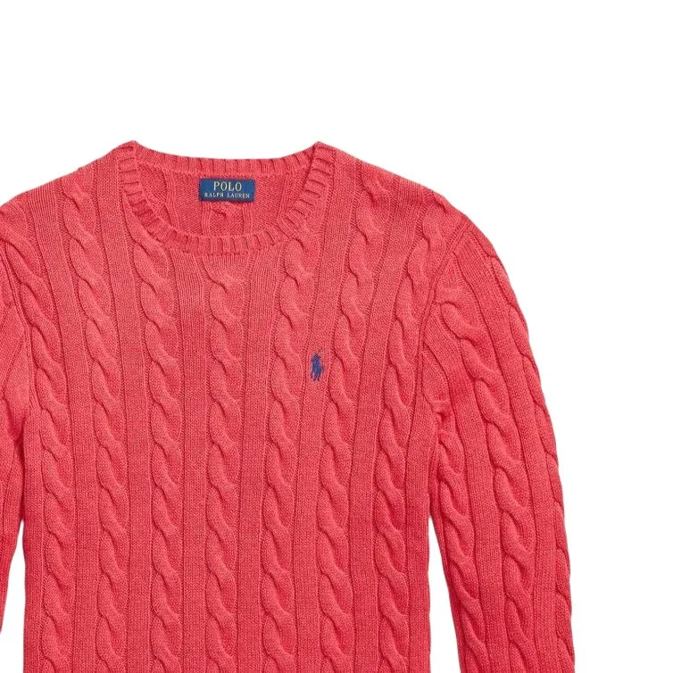 Свитер с воротником-гольф и кабельной вязкой Polo Ralph Lauren, красный — фото 4