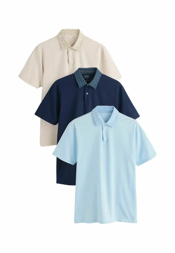 Поло комплект 3 шт, хлопок с эластаном, Polos three pack, Next, Neutral Navy Blue Geo Collar, темно-синий — фото 4