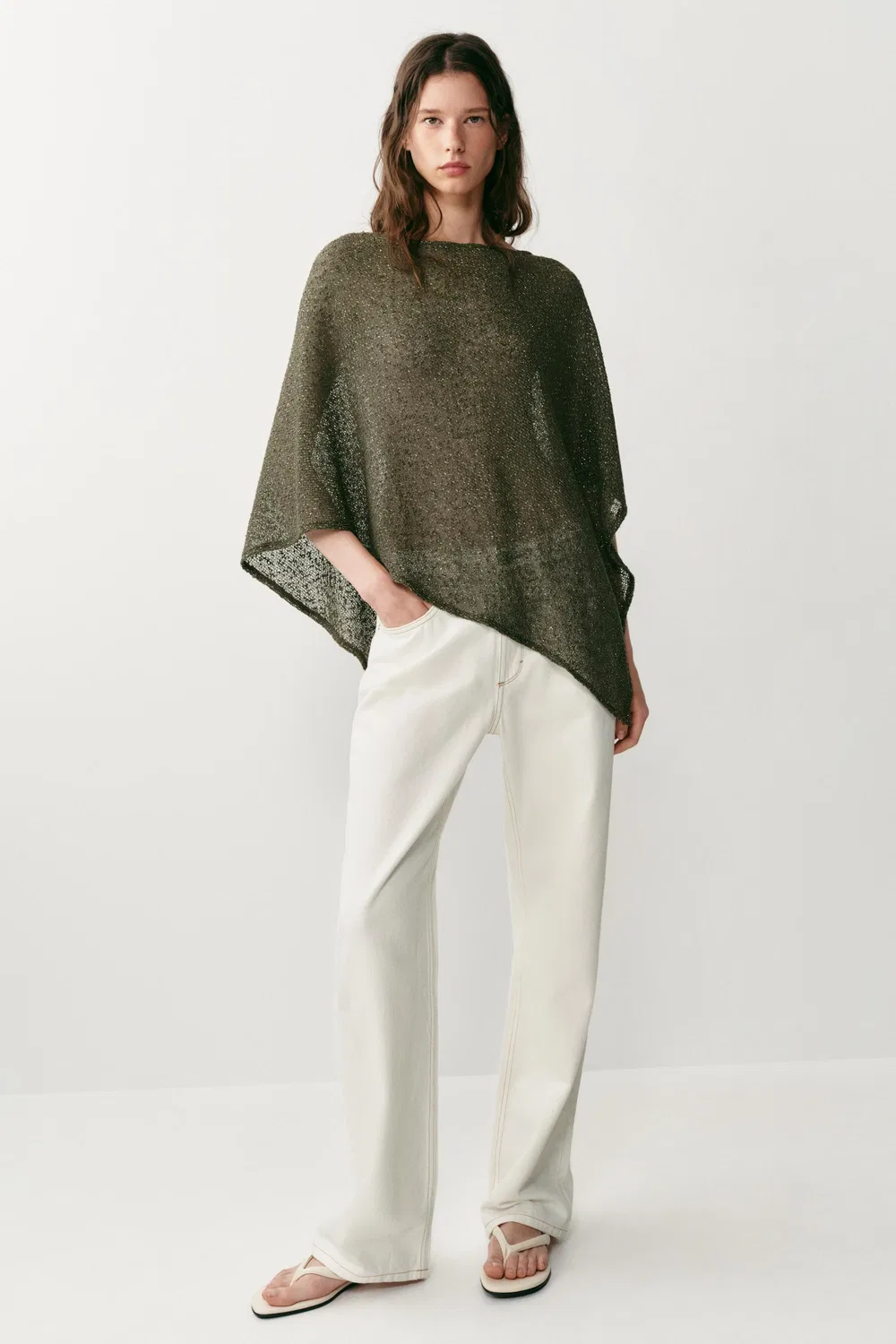 Асимметричная накидка из металлизированной нити ZARA, Khaki