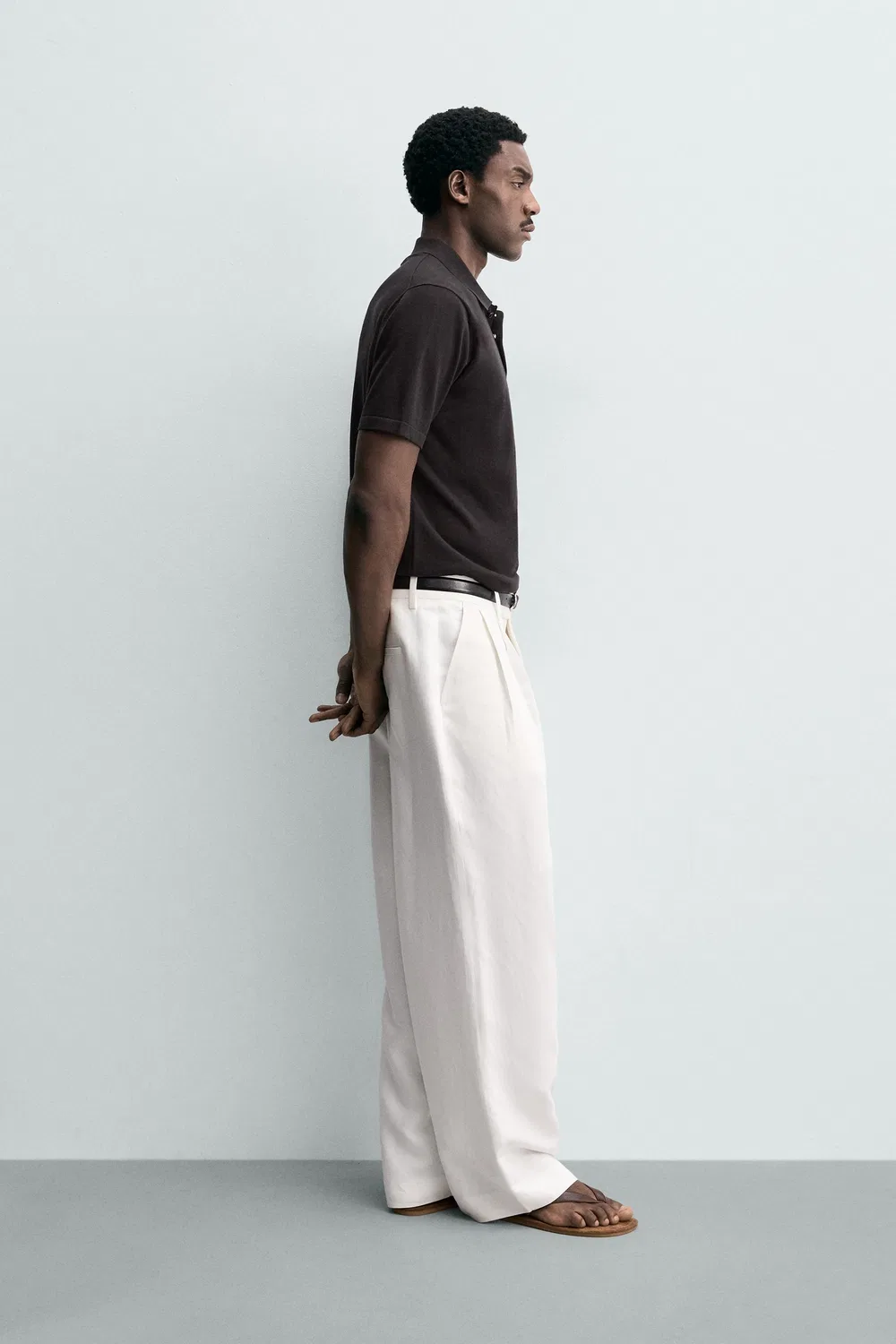 Поло из трикотажа из хлопковой смеси, стандартного кроя ZARA, Dark Brown — фото 4