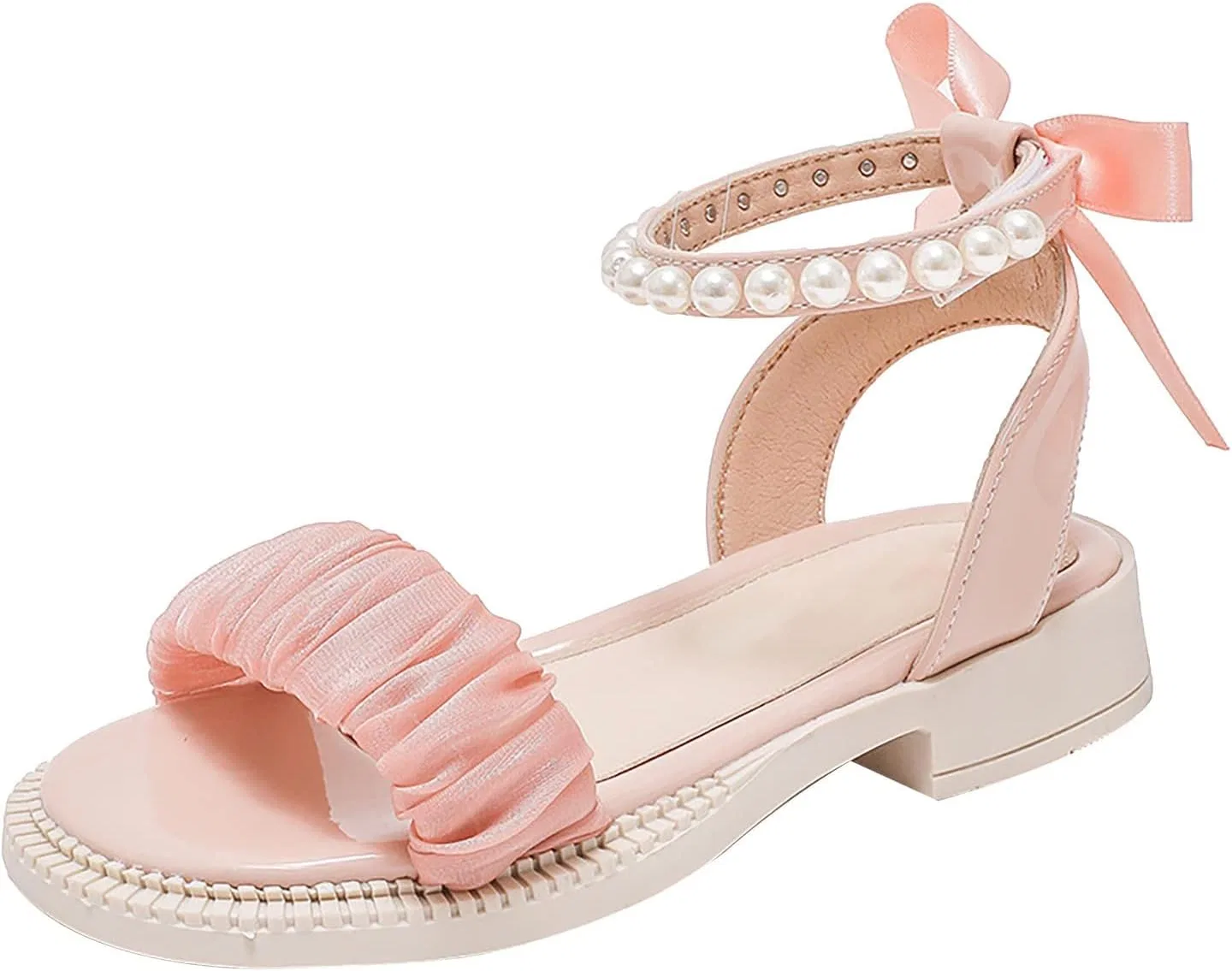 Детские босоножки для девочек с жемчугом и бантом Princess Sandals Egmy, Pink