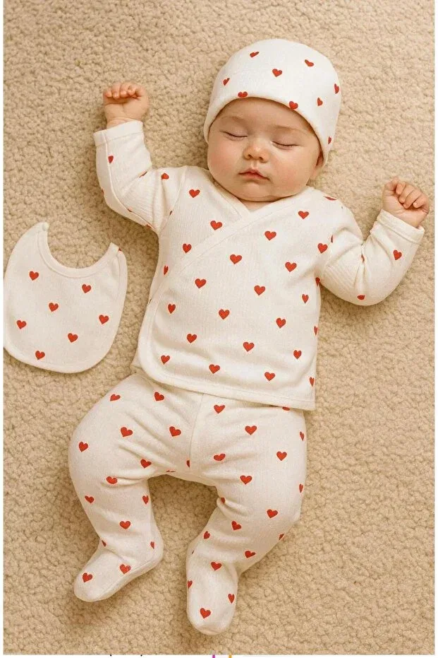 Детский комплект одежды для новорожденных с принтом Red Heart Güneş Kids, White - Red