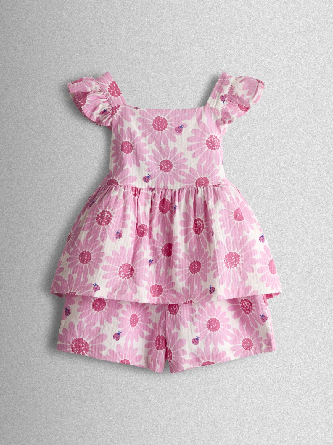 Детский комплект из топа с воланами и шорт, JoJo Maman Bébé, Pink Daisy & Ladybird