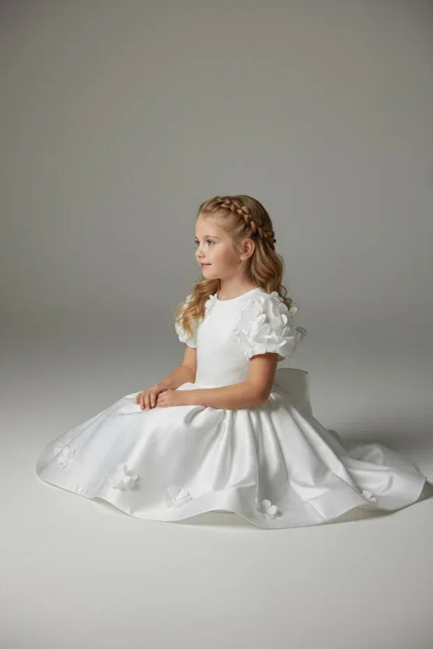 Детское платье для девочек с принтом White laser cut flower girl dress Zühre Balaban, White — фото 2