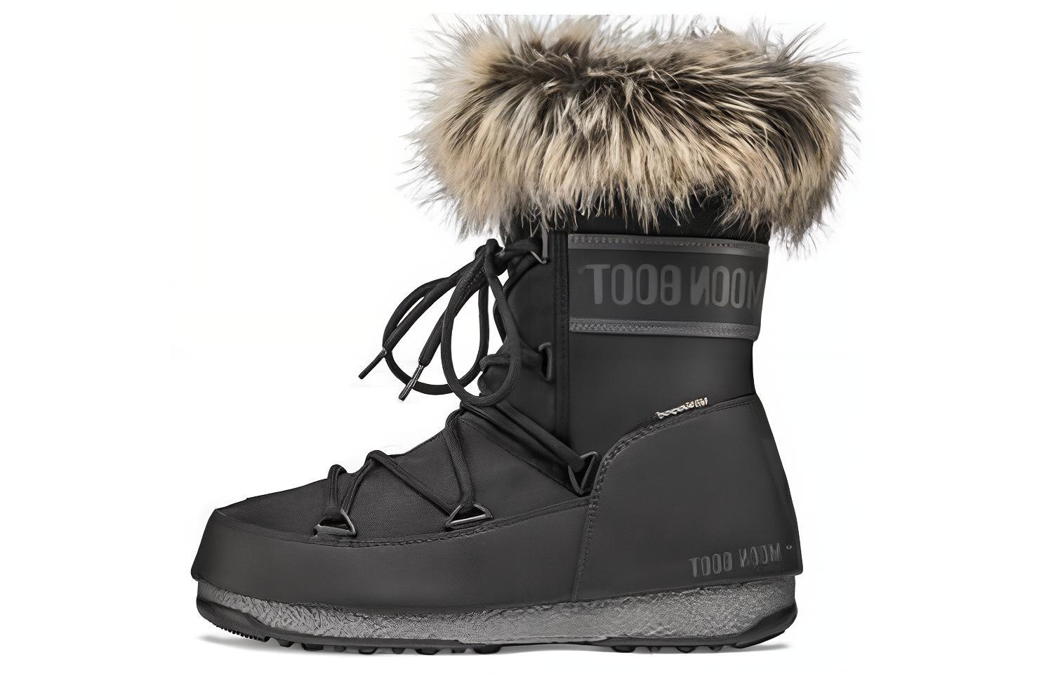Женские зимние ботинки Moon Boot короткие с меховой опушкой, черный — фото 2