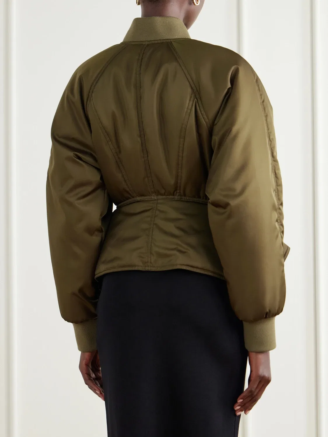 Укороченная куртка из атласа с панелями Balmain, хаки — фото 4