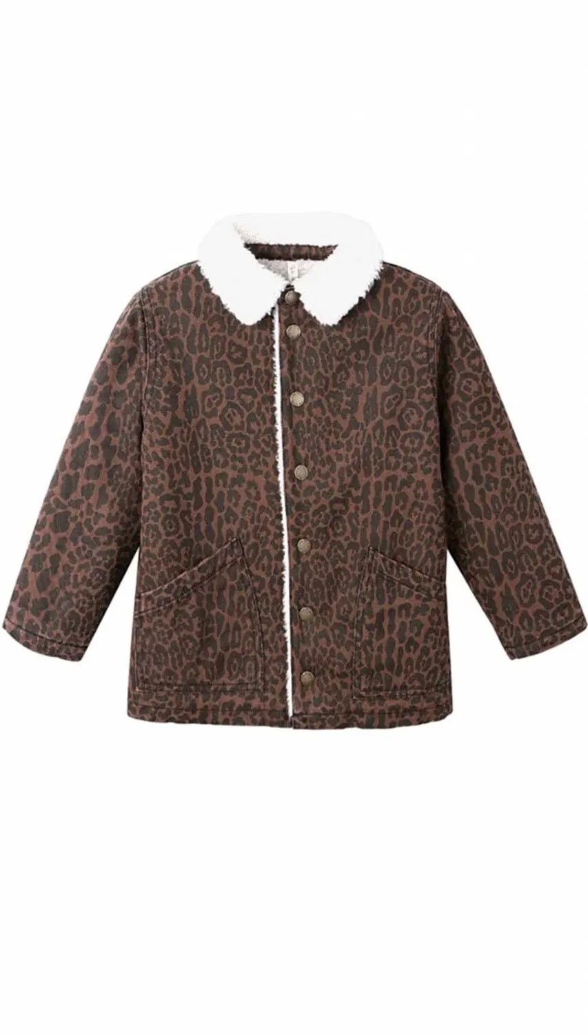 Детское пальто для девочек с принтом леопарда Leopard Long Chore Coat Rylee + Cru, коричневый — фото 2