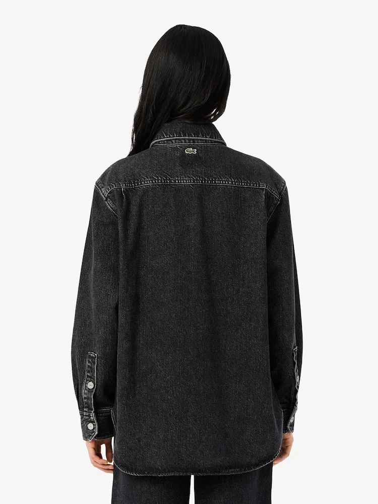 Рубашка-джинсовка LACOSTE Relaxed Fit, из хлопка, синяя — фото 3