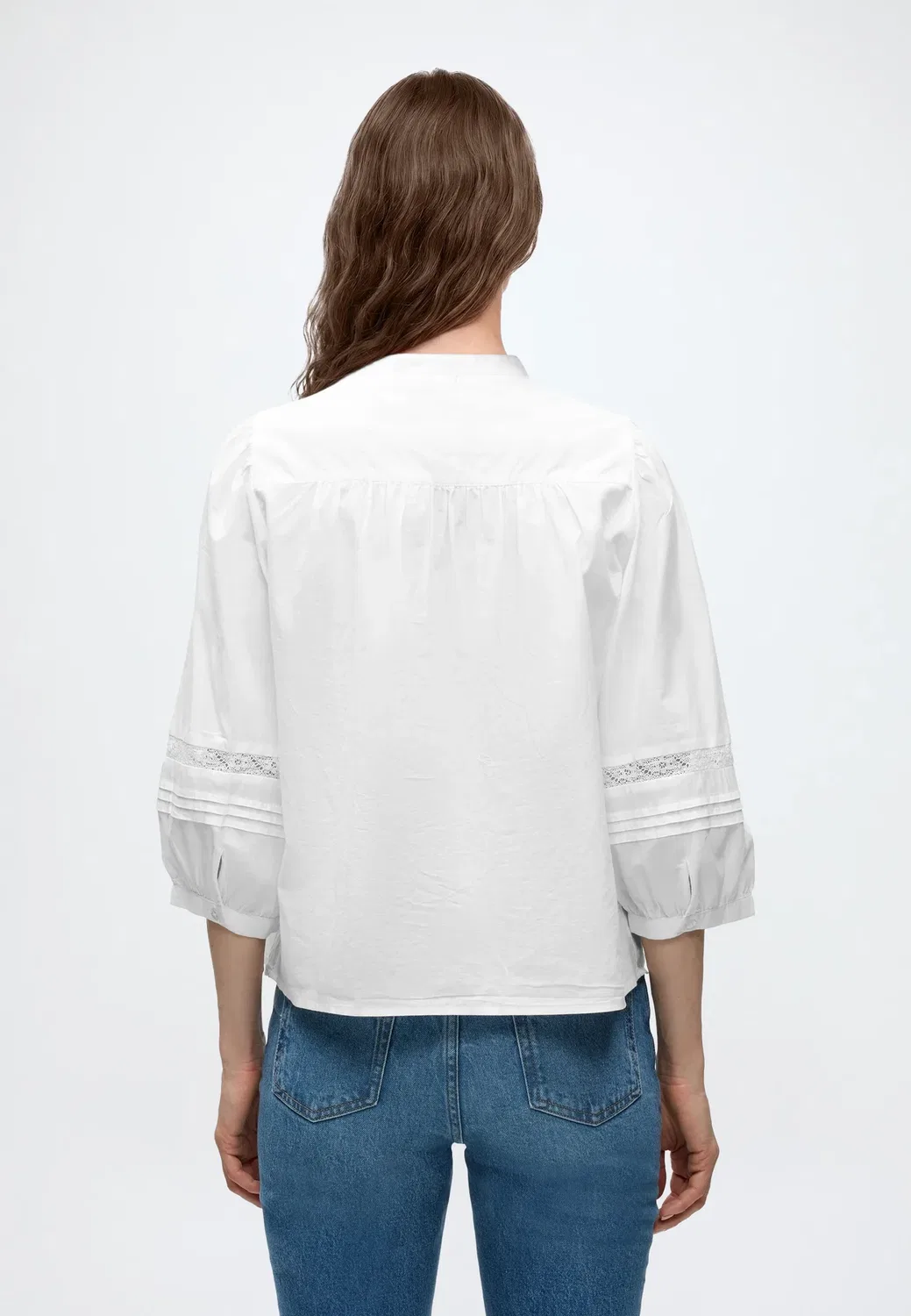 Женский кружевной топ с рукавами 3/4 - блузка Gap, New Off White — фото 3