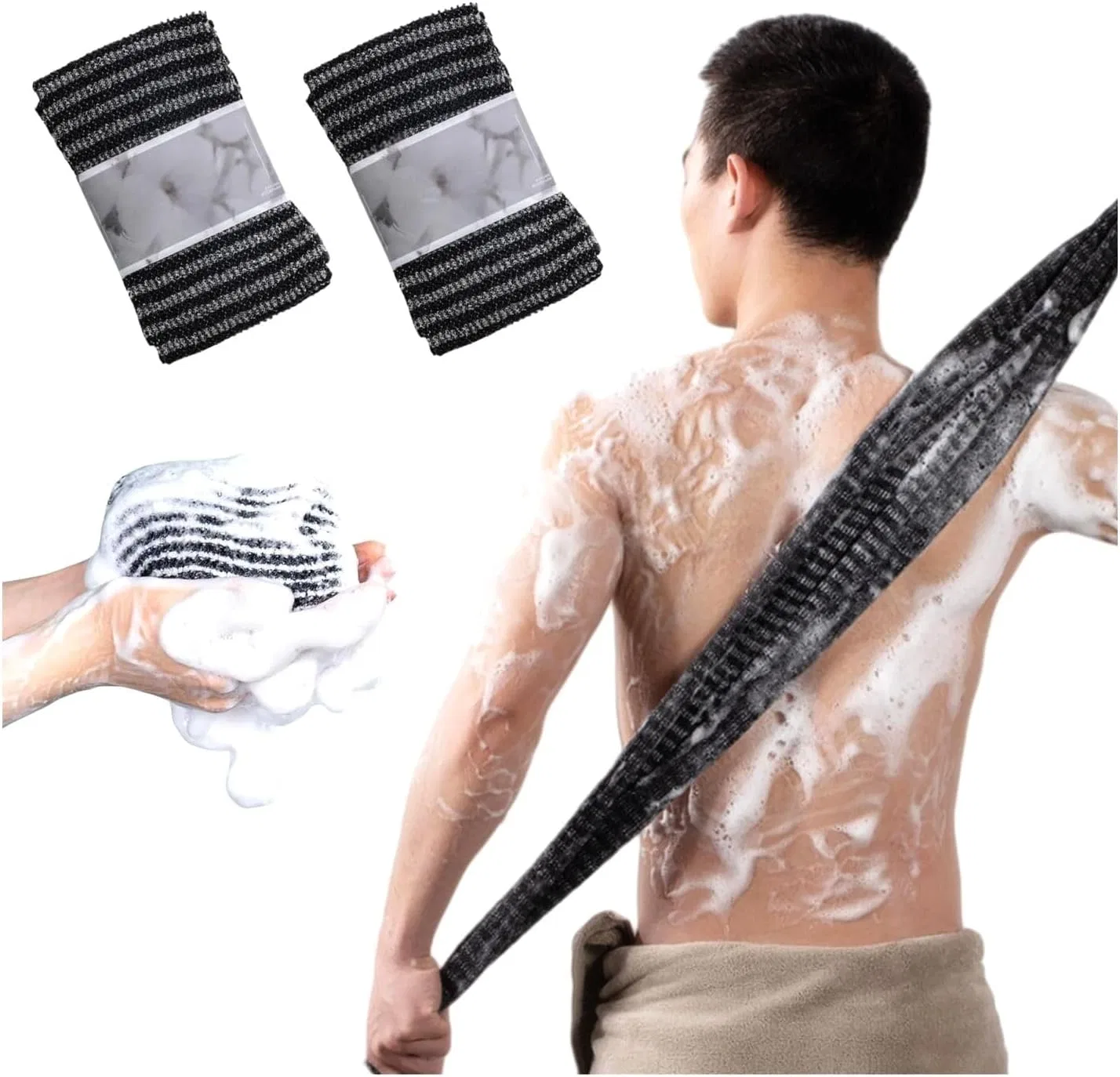Скраб-мочалка для душа Antibacterial Shower Scrub Cloth, набор из 2, Black Generisch