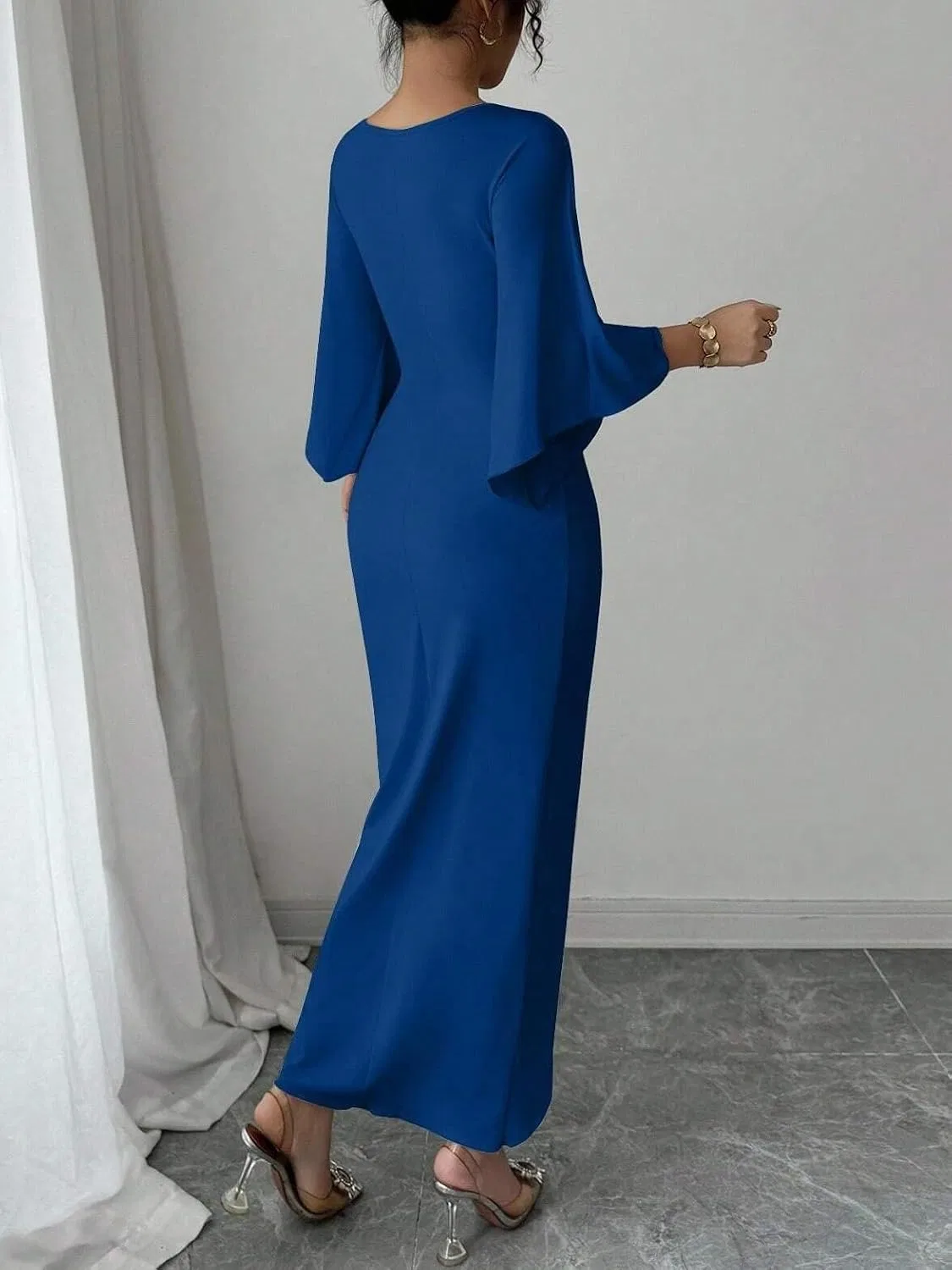 Женское элегантное платье с запахом V-образным вырезом Navy Blue — фото 2
