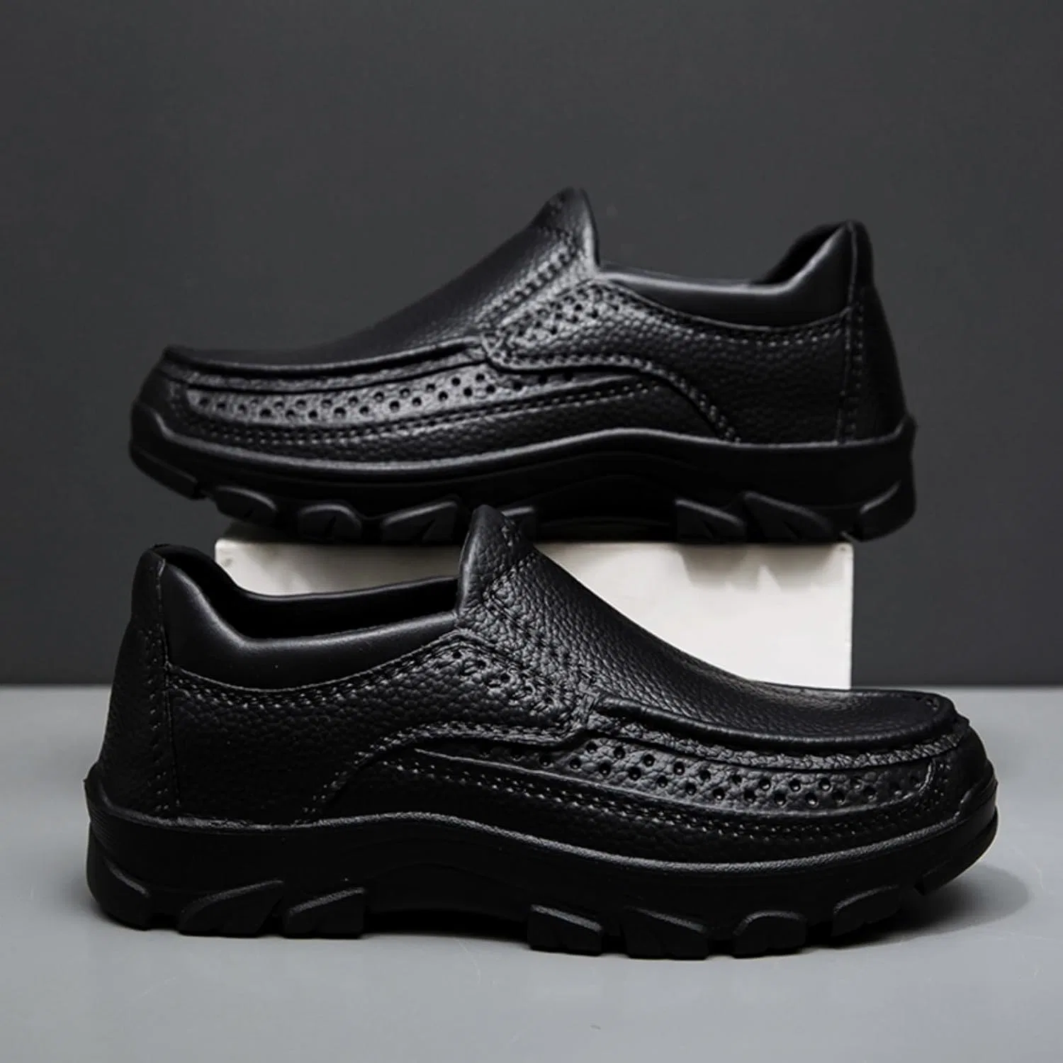Мужские слипоны из искусственной кожи, дышащие, Black ZBKHZD — фото 3
