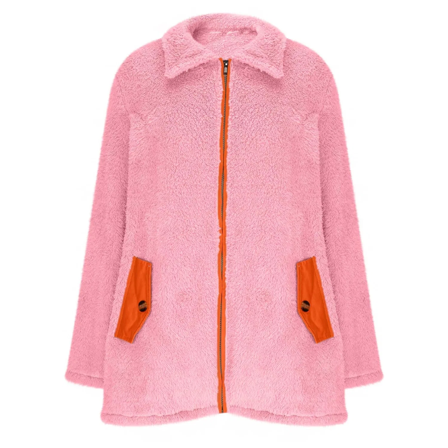 Женская куртка из флиса с высоким воротником и контрастными карманами, Colore: rosa — фото 3