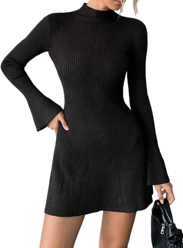 Женское мини-платье с воротником-стойкой приталенное, Dark Grey