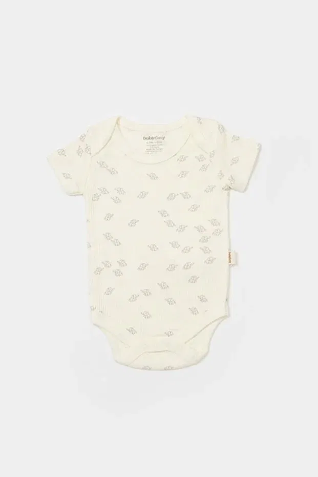 Детское боди для новорожденных с принтом Organic modal elephant printed 2-piece short sleeve badi Babycosy, Ecru-Blue — фото 2