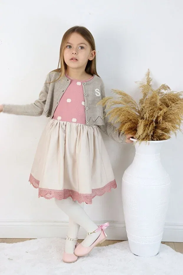 Детское платье для девочек с длинным рукавом Sevimli, Rose-Beige