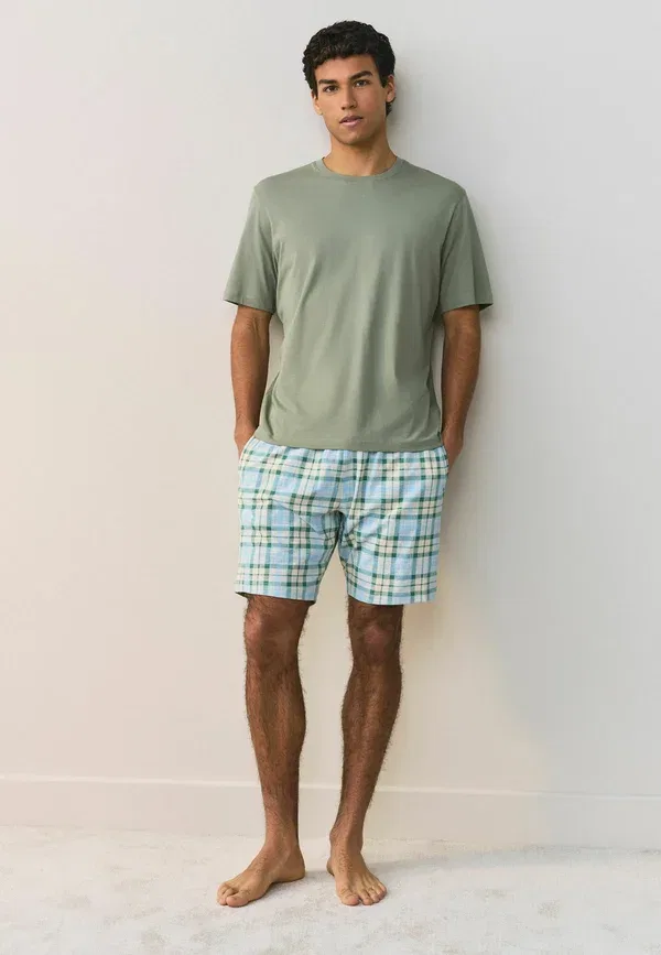 Пижамный комплект из хлопка Regular fit check short sleeve set 2 pack, Next, Green, Pink, зеленый/розовый — фото 2
