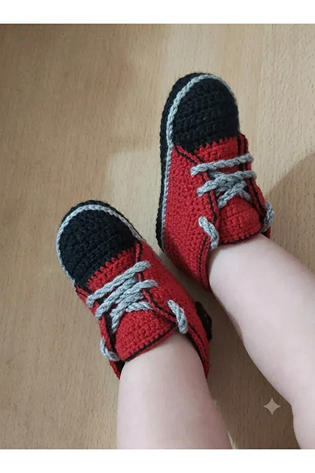 Детские пинетки hand-knitted для новорожденных без каблука с принтом Güzel Kaman, Red Black Gray