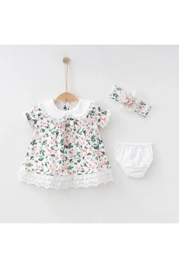 Детский комплект для новорожденных девочек с цветочным принтом Lina Dress Set Minimus, Ecru
