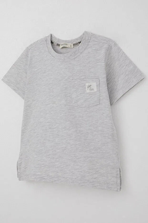 Детская футболка для мальчиков с карманом Cool Text Emblem Breeze, Light Gray Melange — фото 3