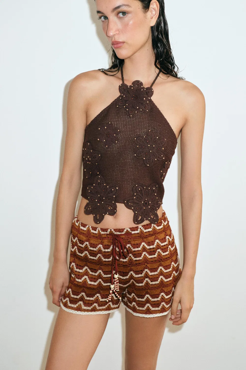 Вязаные шорты ZARA, Terracotta — фото 2