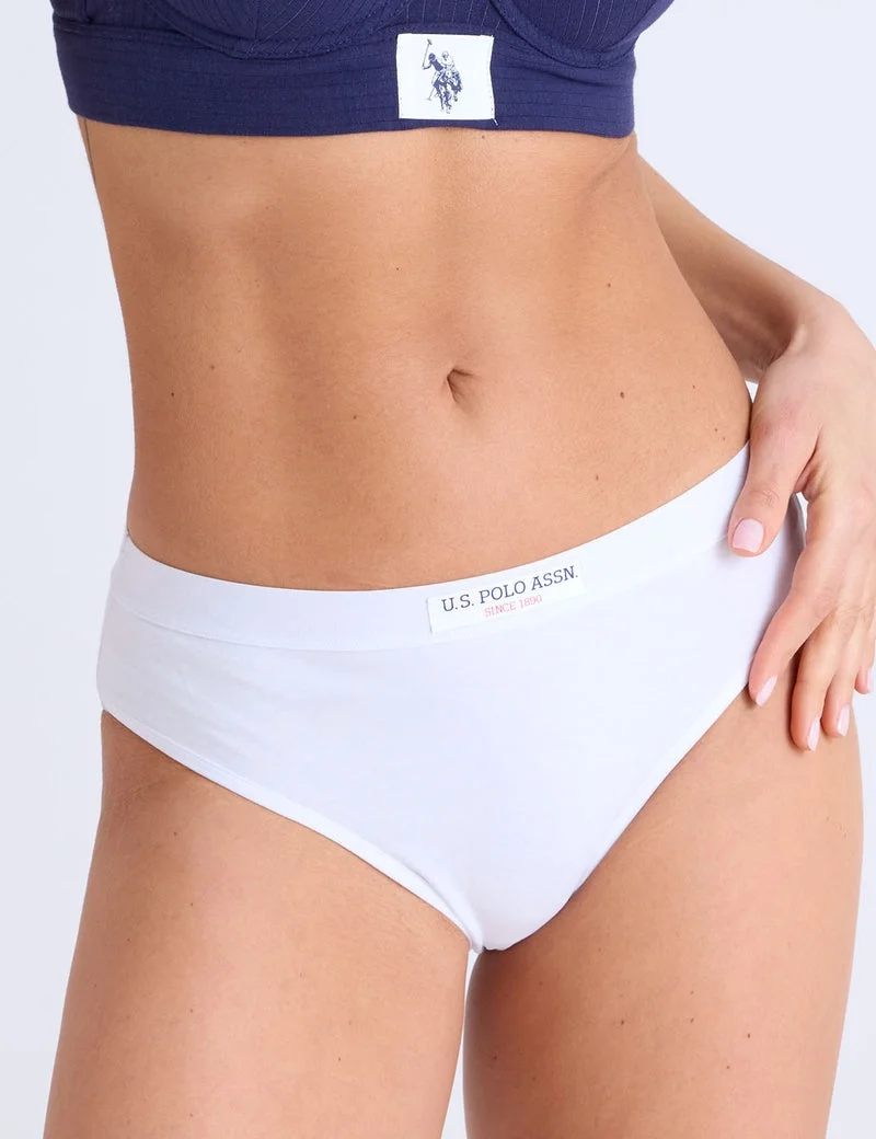 Женский комплект трусов-бикини U.S. Polo Assn. Cotton Span Hi-Cut, 3 шт, темно-синий/белый/серый — фото 3