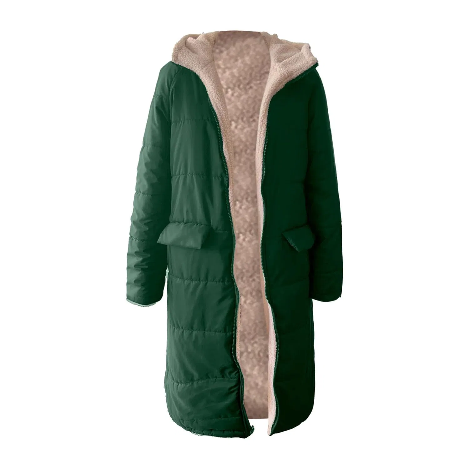 Женское длинное стеганое пальто с капюшоном, B-Verde — фото 2