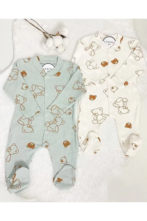 Детский комбинезон для мальчиков с принтом Teddy Bear Patterned 2-Piece Jumpsuit Set Verona Tarz, Khakibeige — фото 2