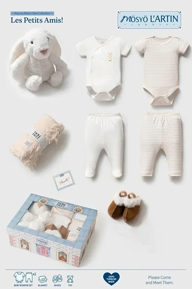 Детский комплект одежды для новорожденных хлопковый Noy Noy, White/Cream (With A Rabbit Design)