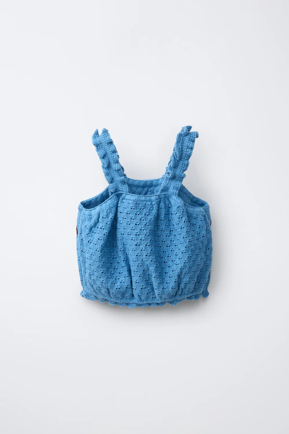 Вязаный топ с оборками и вышивкой из смеси хлопка и льна. ZARA, Bluish — фото 2
