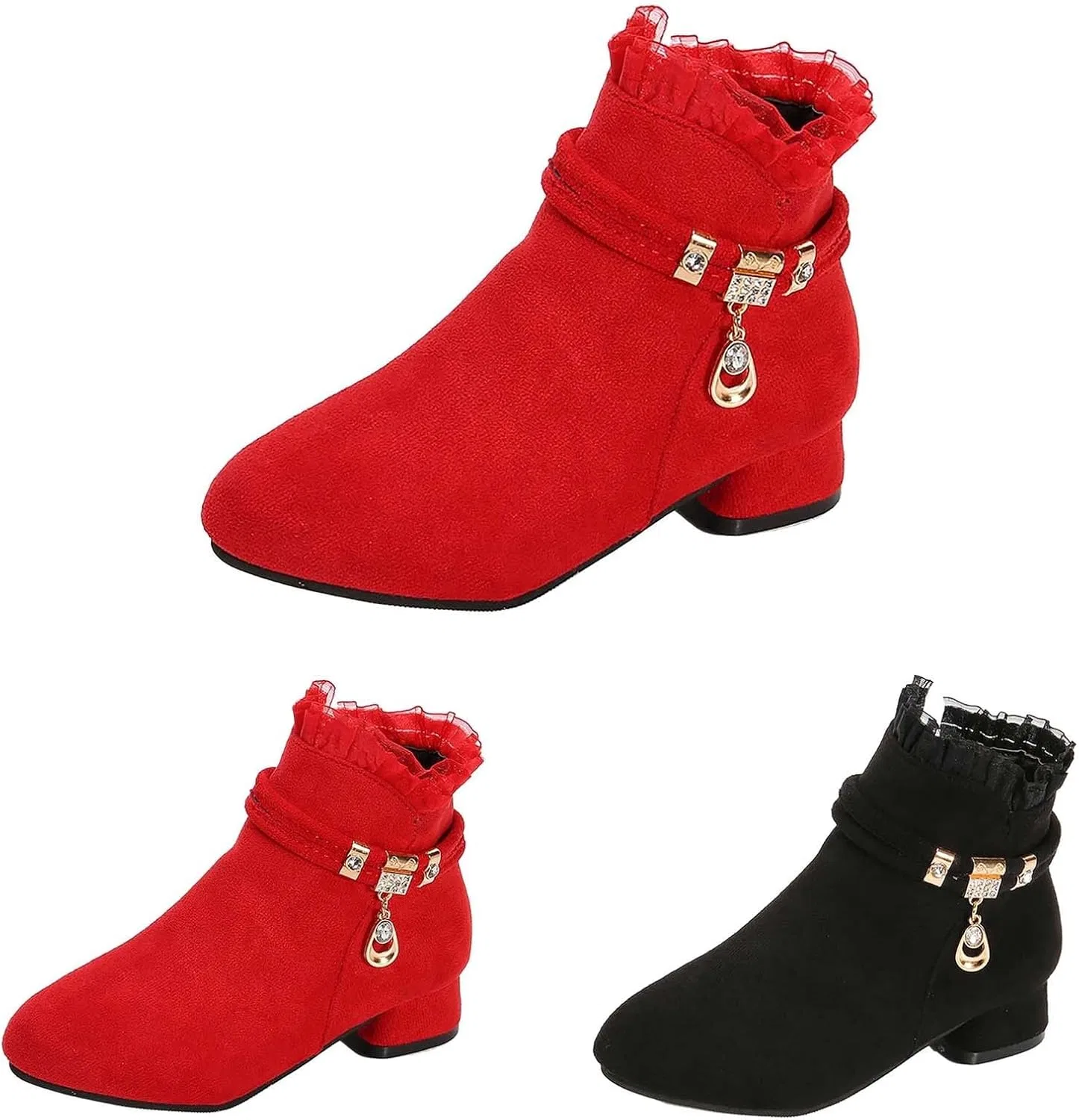 Детские ботинки для девочек с принтом Vintage, Red — фото 3