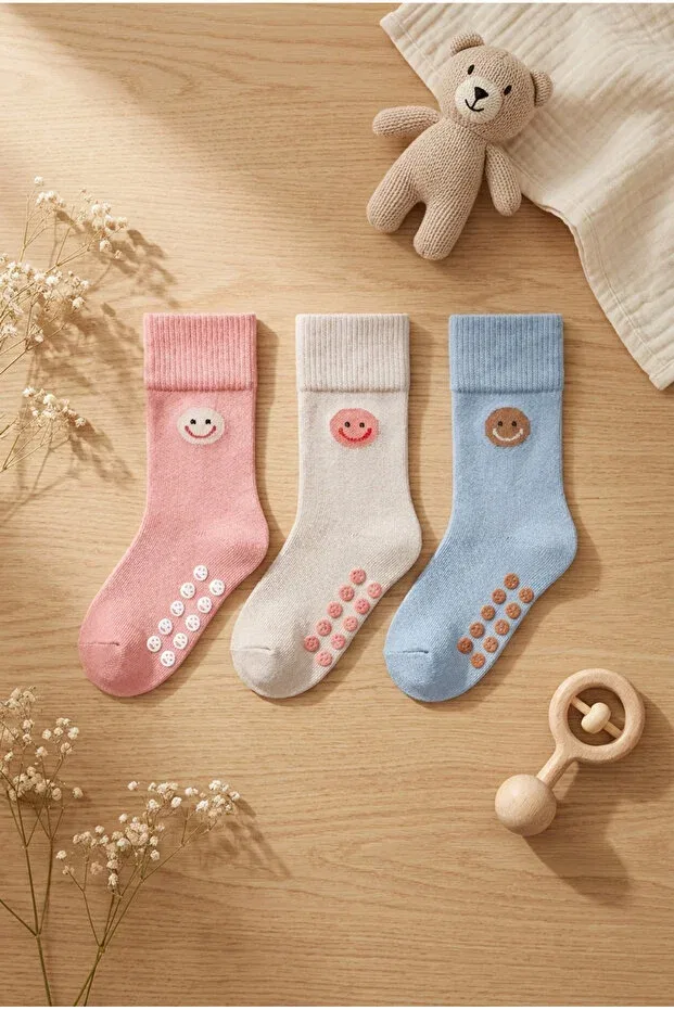 Детские носки для новорожденных с принтом 3-pack Smiling Face Patterned Katia&Bony, Multicolored