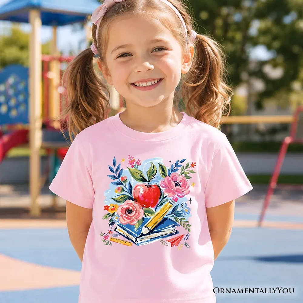 Детская футболка с принтом Watercolor Floral Kids T-Shirt School Graphic Tee OrnamentallyYou, Light Pink