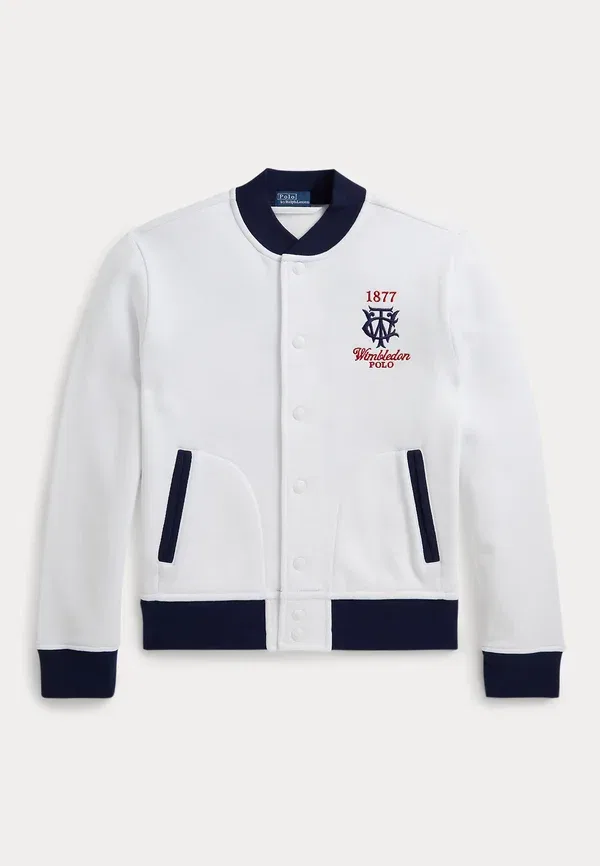 Куртка спортивная Wimbledon fleece baseball jacket, Polo Ralph Lauren, белый, темно-синий