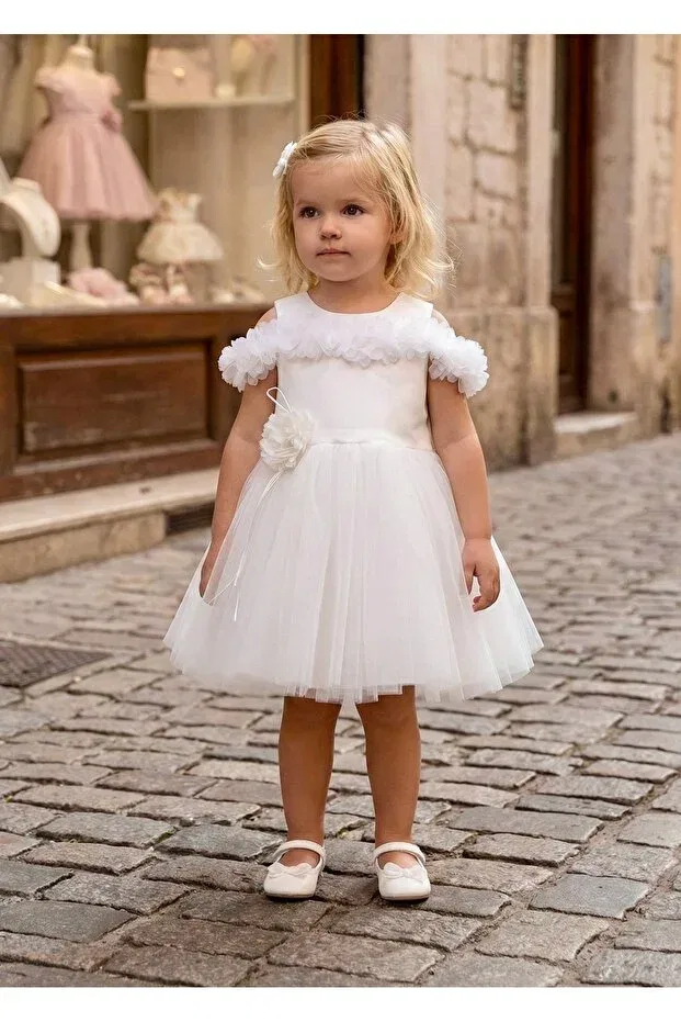 Детское платье для девочек с открытыми плечами Miaras Baby, White — фото 3