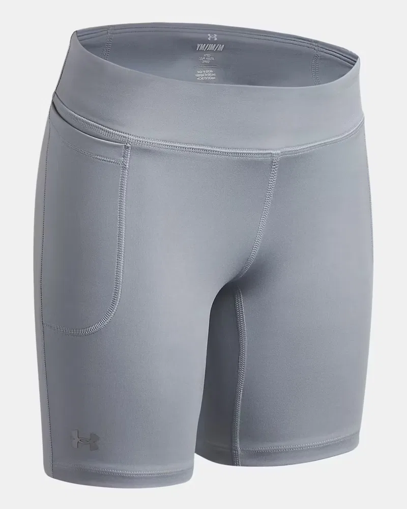 Шорты-велосипедки для девочек 16,5 см влагоотводящие UA Movement UnderArmour, Harbor Blue/Metallic Silver — фото 3