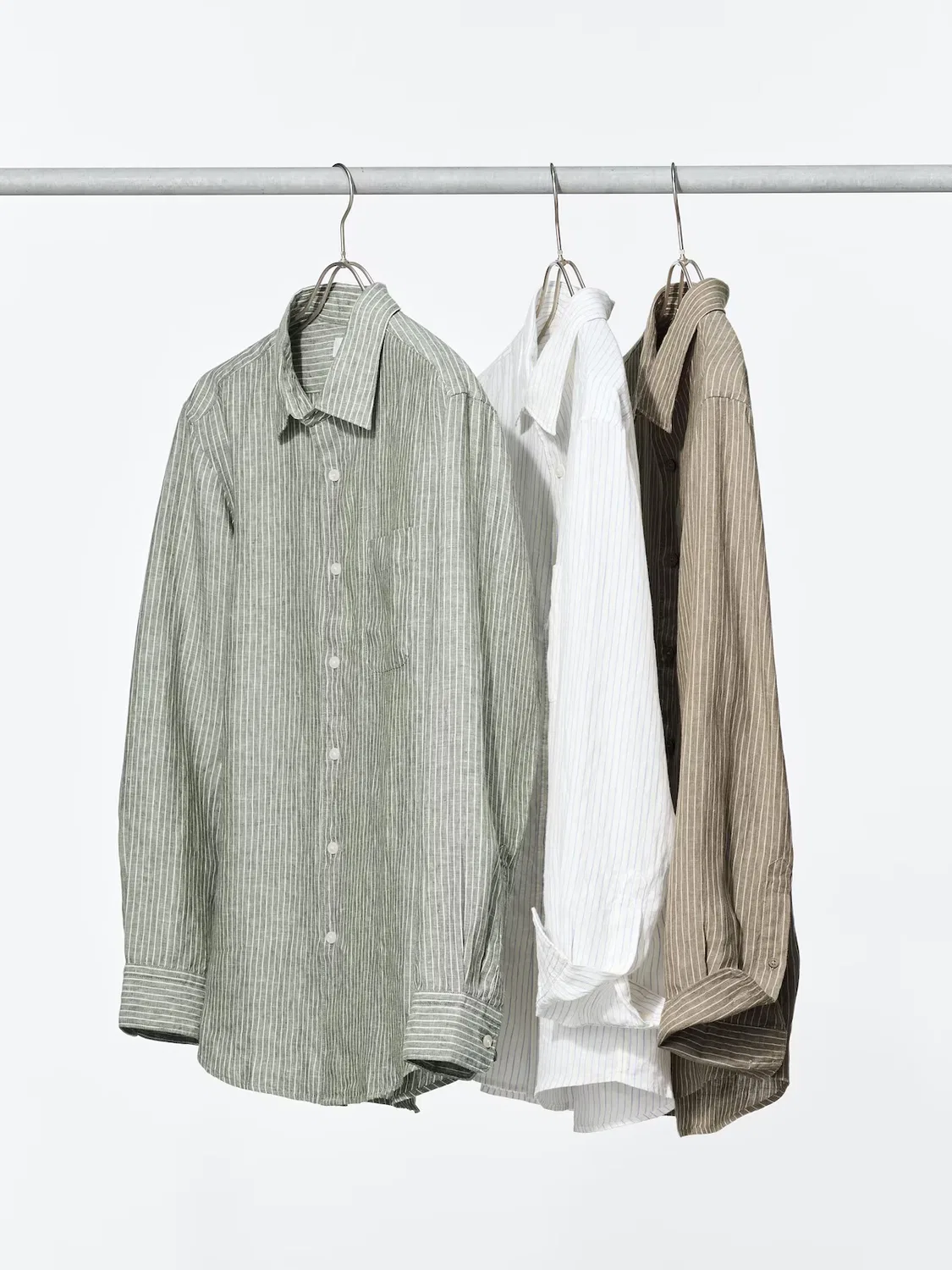 Рубашка Uniqlo, льняная, в полоску, кремовый — фото 3