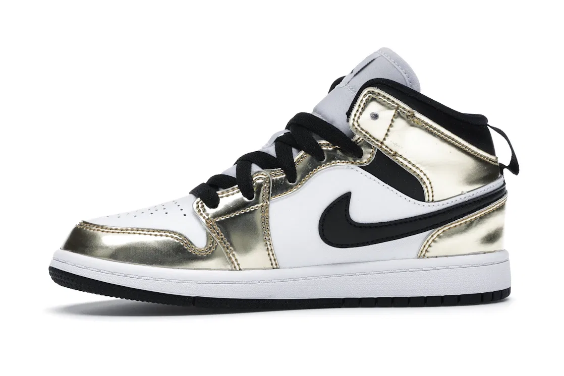 Детские кроссовки с металлическим покрытием Jordan 1 Mid Jordan, Metallic Gold/Black-White-Black — фото 3