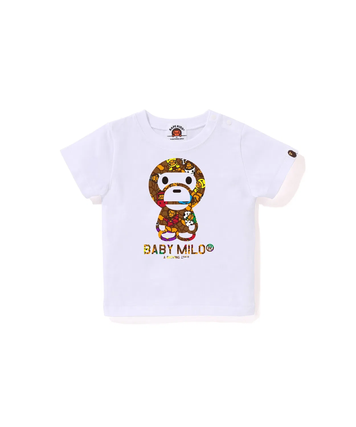 Детская футболка с принтом MILO MULTI DINOSAURS PATTERN A BATHING APE, White