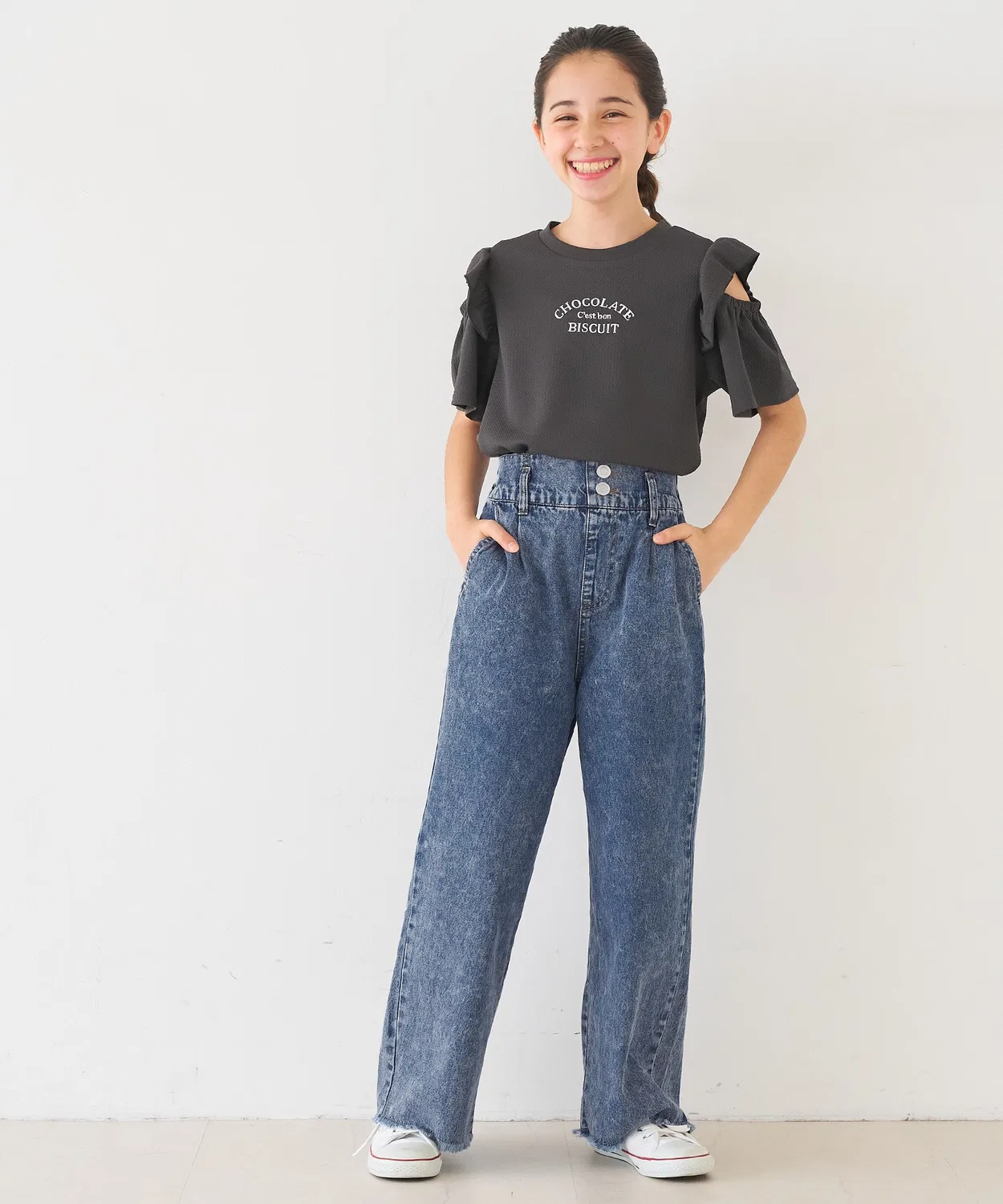 Coca（coca） Детские джинсы с высокой посадкой, широкие, модель Straight, coca, Light Blue — фото 2